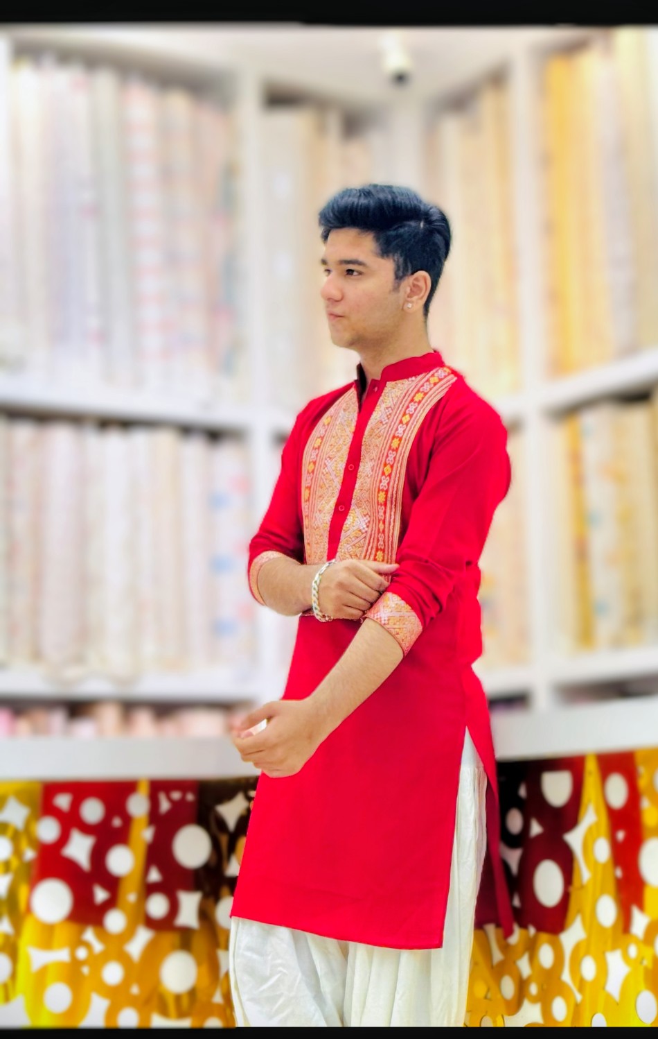 Hot Red Kurta Pajama With Embroidery work