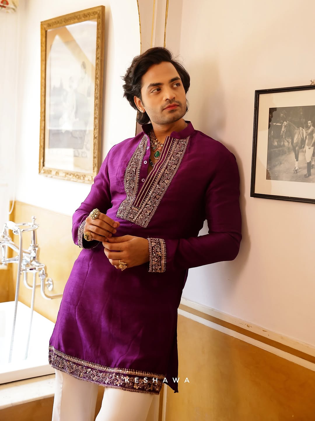 Purple kurta Pajama With Embroidery work