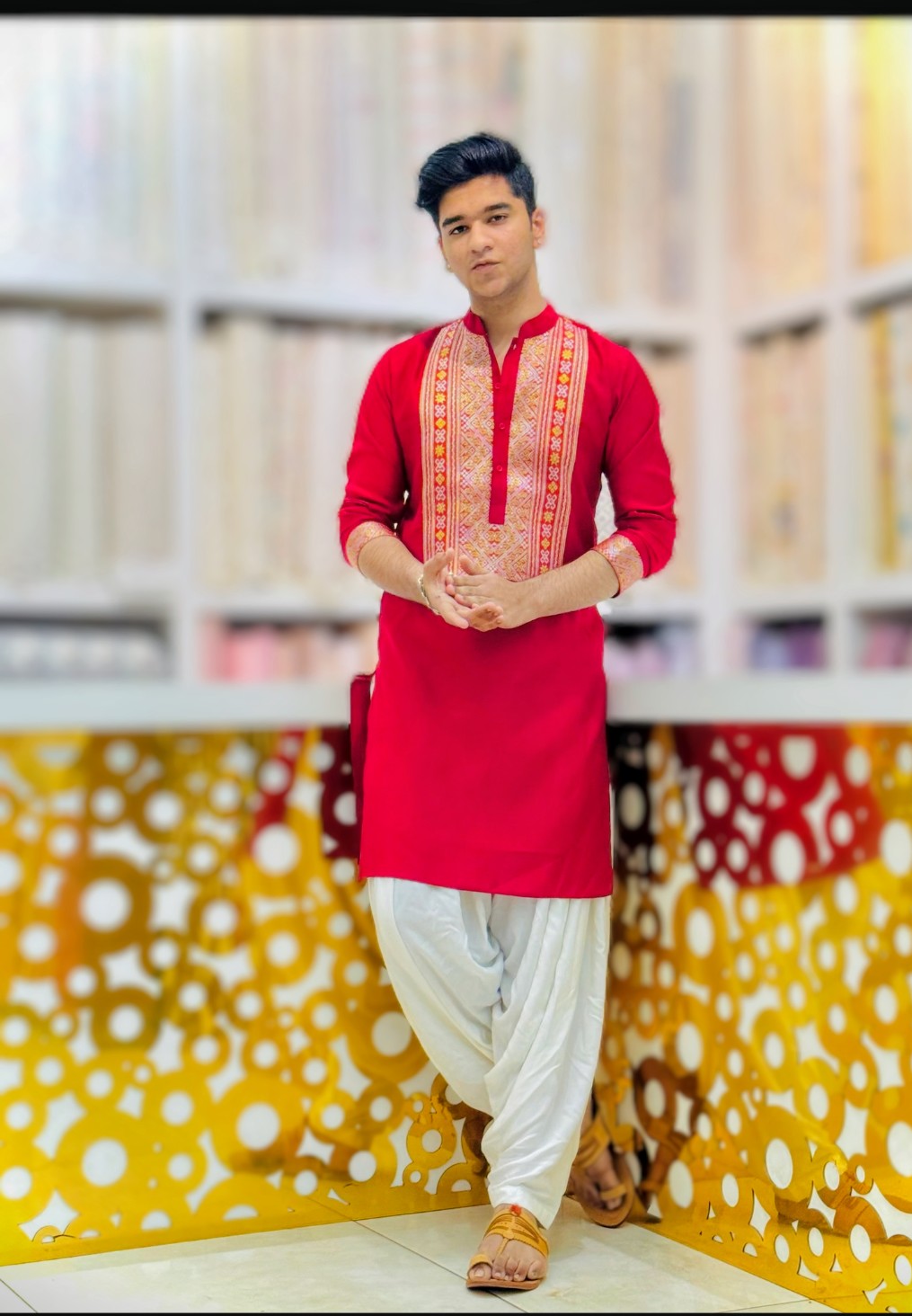 Hot Red Kurta Pajama With Embroidery work