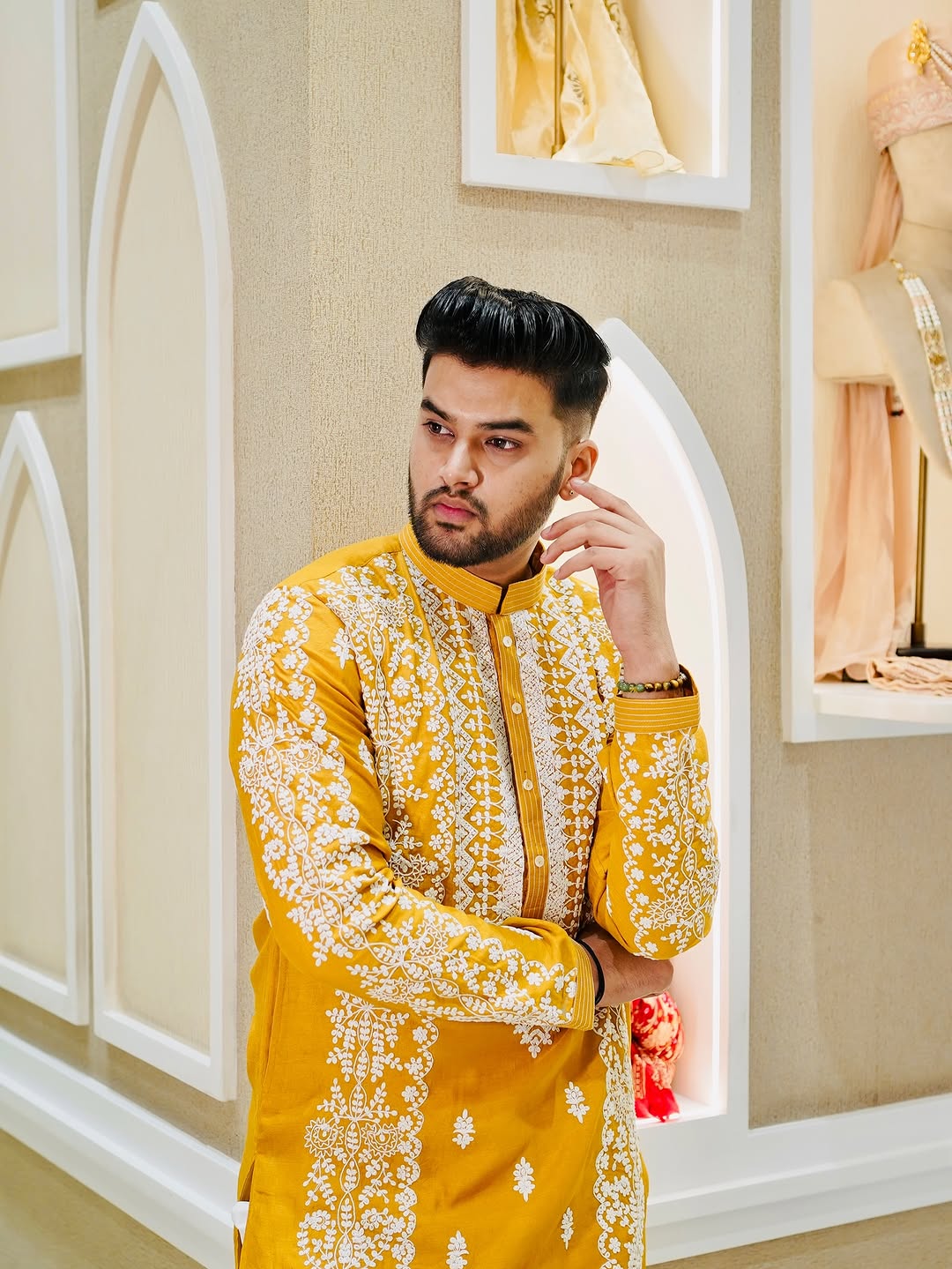 Ethnic Yellow Kurta Pjama With Heavy Embroidery work